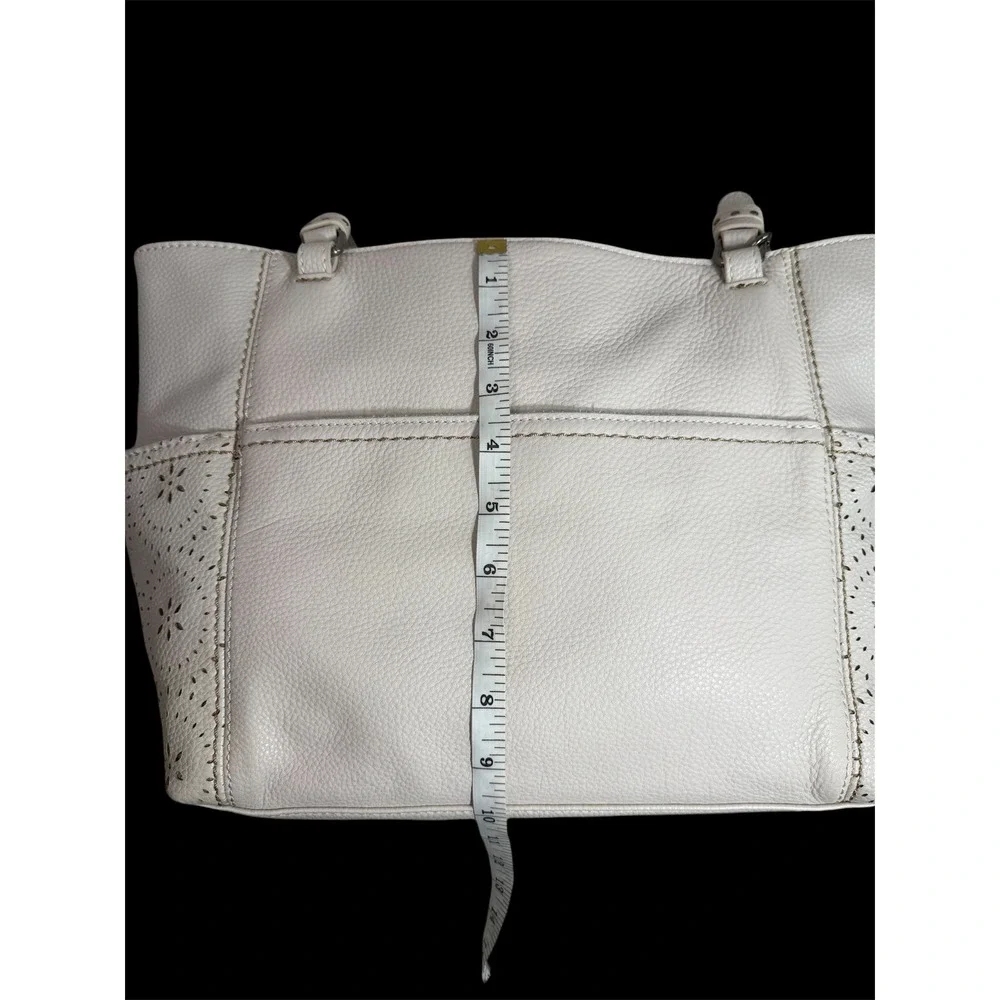The Sak Sequoia Tote Beige Pebbled Leather Perforated Floral Tote Shoulder Bag